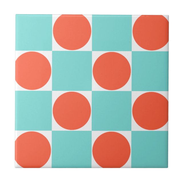 Carreau Coral et damier de cercle Aqua (Devant)
