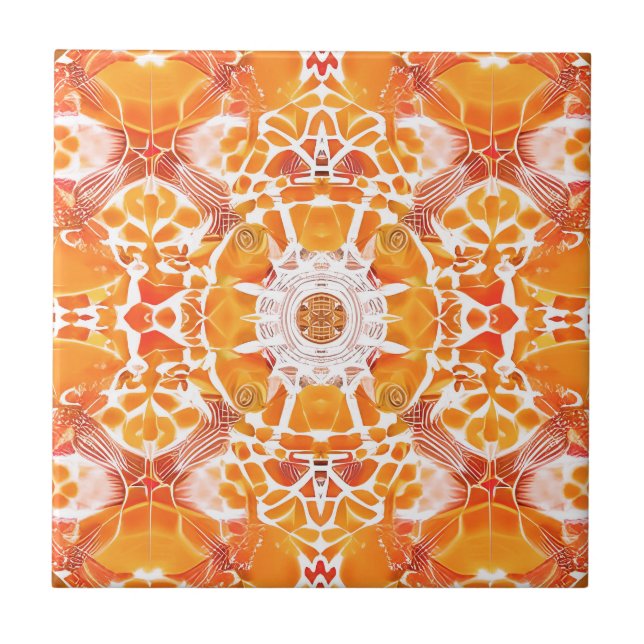 Carreau Coral Orange et crème Motif Batik (Devant)