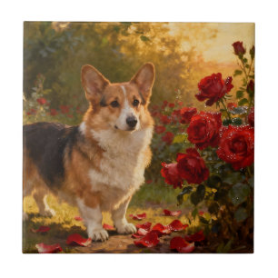 Carreau Corgi dans les Roses V