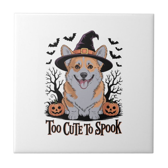 Carreau Corgi Halloween mignon avec un chapeau de sorcière (Devant)