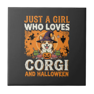 Carreau Corgi Halloween Sorcière Fille Horreur Vintage