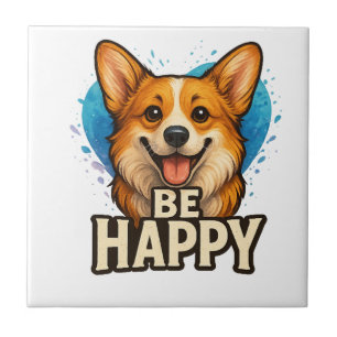 Carreau Corgi heureux avec cœur coloré - Conception pour a