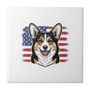 Carreau Corgi patriotique drapeau américain vecteur vintag