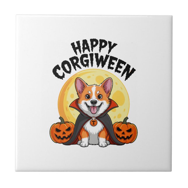 Carreau Corgiween d'Halloween, chien Corgi effrayant (Devant)
