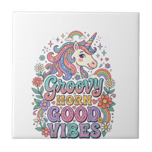 Carreau Corne Groovy Licorne Bonnes Vibrations Charmant PO