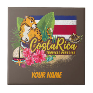 Carreau Costa Rica rétro grand chat drapeau vintage Souven