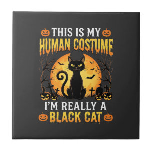 Carreau Costume Humain Halloween Cimetière de Chat Noir
