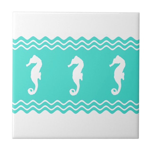 Carreau Côte Blanc Turquoise Océan Hippocampe (Devant)