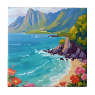 Carreau Côte de Na Pali Kauai Hawaii Peinture d'Art
