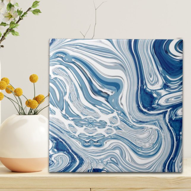 Carreau côte plage nautique vagues aquarelle bleu tourbill (coast beach nautical waves watercolor blue swirls ceramic tile)
