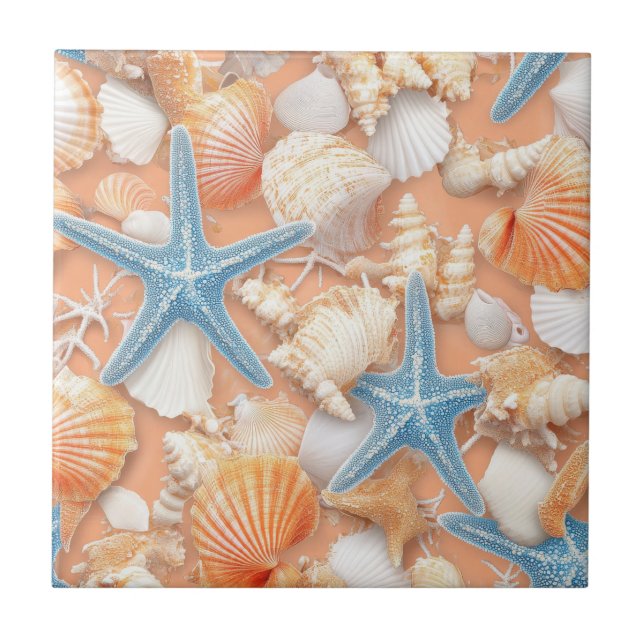 Carreau Côtière rustique - Coquillages, Poissons étoilés,  (Devant)