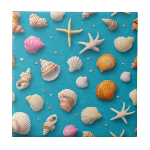 Carreau Côtière rustique - Coquillages, Poissons étoilés,