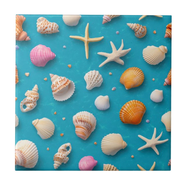 Carreau Côtière rustique - Coquillages, Poissons étoilés,  (Devant)