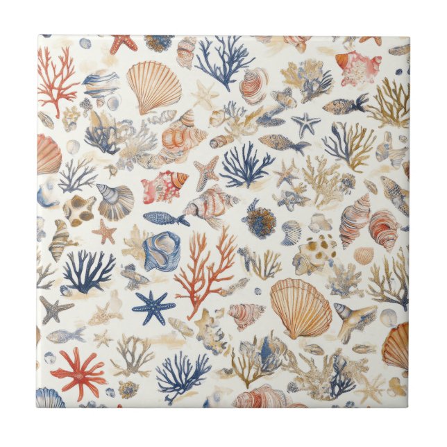 Carreau Côtière rustique - Coquillages, Starfish, Reef (12 (Devant)