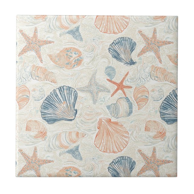 Carreau Côtière rustique - Coquillages, Starfish, Reef (25 (Devant)