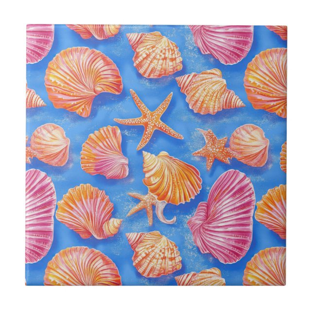 Carreau Côtière rustique - Coquillages, Starfish, Reef (30 (Devant)