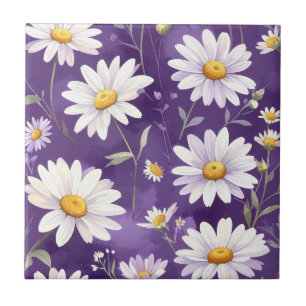 Carreau Cottagecore Fleurs blanches de marguerite et feuil