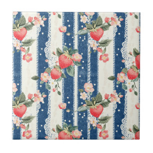 Carreau Cottonerie vintage fraise bleue