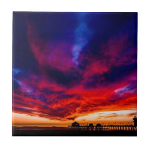 Carreau Coucher de soleil à la jetée, Huntington Beach, CA