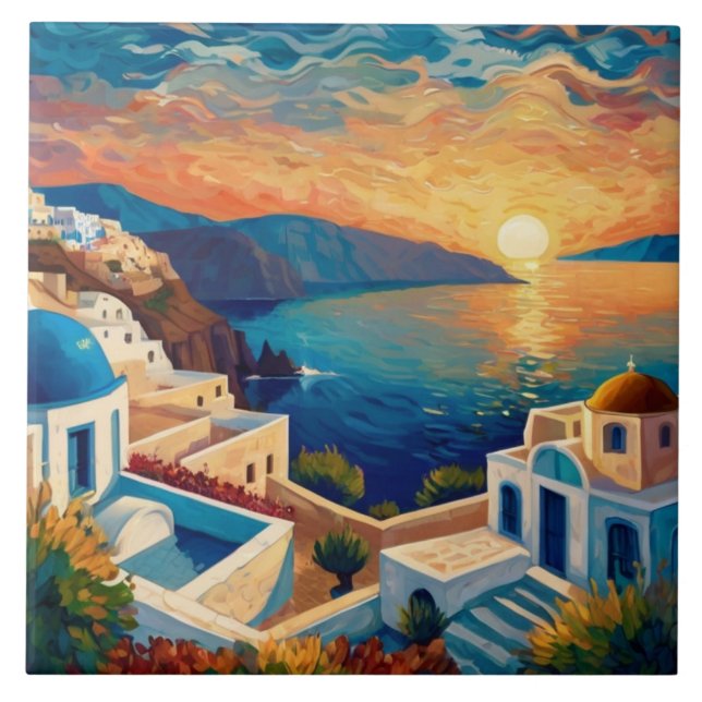 Carreau Coucher de soleil à Santorin - Grèce - Village de  (Devant)