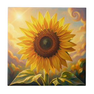 Carreau Coucher de soleil au tournesol doré radieux