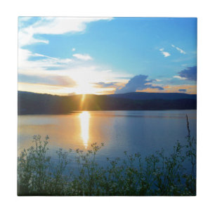 Carreau Coucher de soleil bleu sur le lac