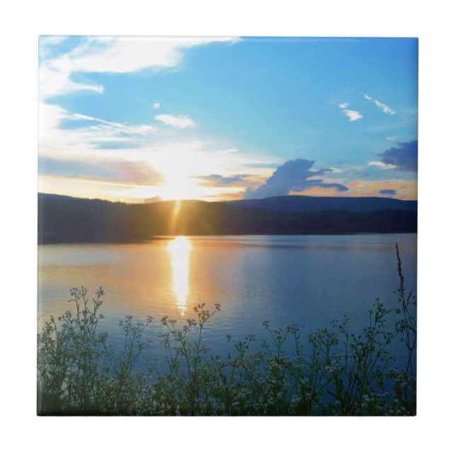 Carreau Coucher de soleil bleu sur le lac (Devant)