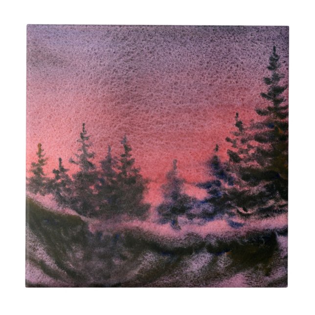 Carreau Coucher de soleil d'hiver pins paysage nocturne Ca (Devant)