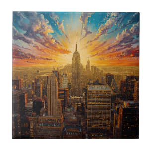 Carreau Coucher de soleil doré sur la skyline de New York