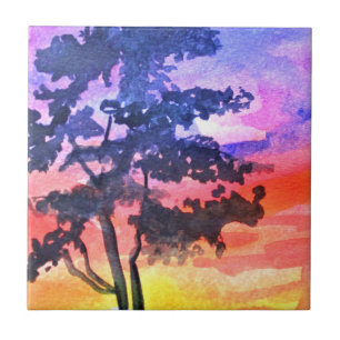 Carreau Coucher de soleil Dream paysage aquarelle art