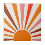 Carreau Coucher de soleil rétro Coucher de soleil orange j<br><div class="desc">Le design rétro du soleil éclate dans les tons chauds rose, marron, orange. Rayons de soleil orange modernes rétro, soleil matinal géométrique art abstrait.</div>
