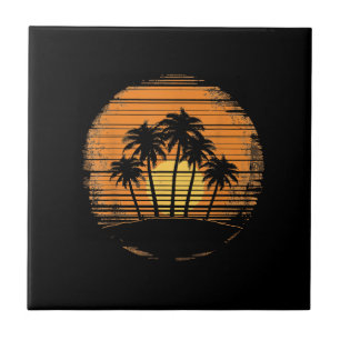 Carreau Coucher de soleil Rétro Palmier Eté Plage Vintage