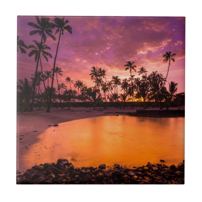Carreau Coucher de soleil rose sur la plage d'Hawaii (Devant)