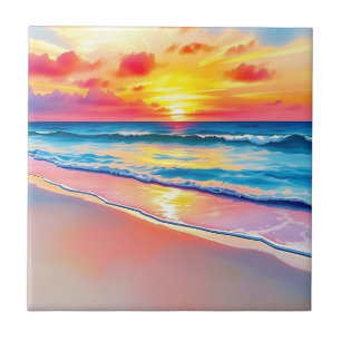 Carreau Coucher de soleil serein sur la plage avec reflets