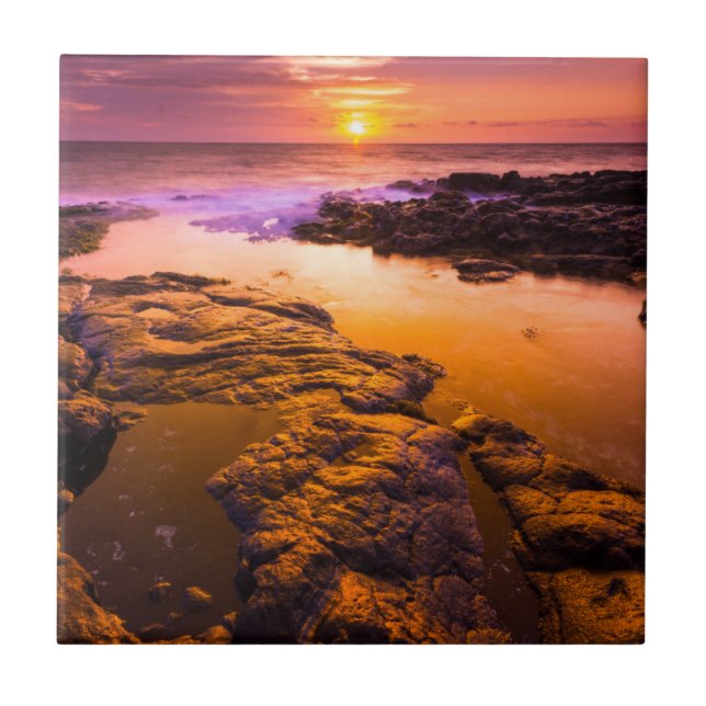 Carreau Coucher de soleil sur des bassins à marée, Hawaï (Devant)