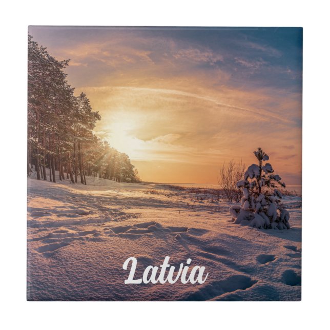 Carreau Coucher de soleil sur la côte de la mer d'hiver (Devant)