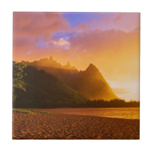 Carreau Coucher de soleil sur la plage dorée, Hawaï