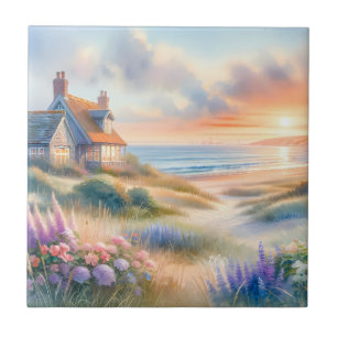 Carreau Coucher de soleil sur une maison de bord de mer en