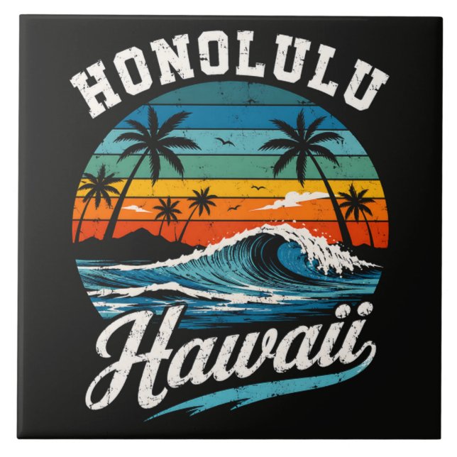 Carreau Coucher de soleil surf Honolulu Hawaï (Devant)