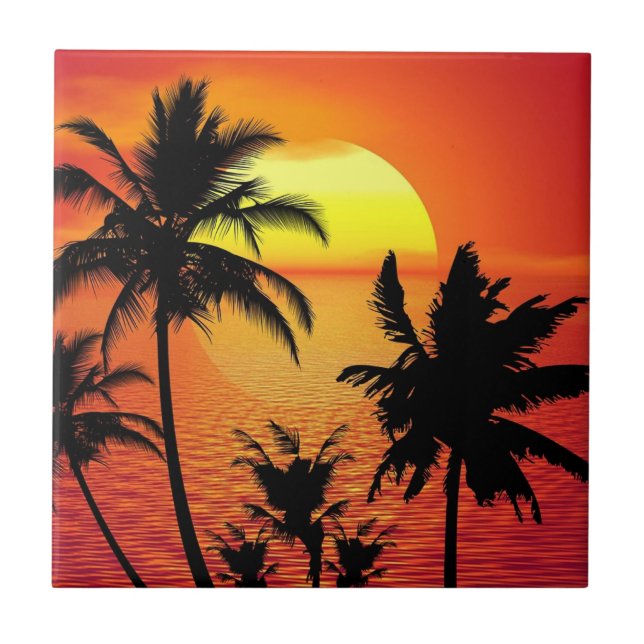 Carreau coucher de soleil tropical, belle illustration, (Devant)