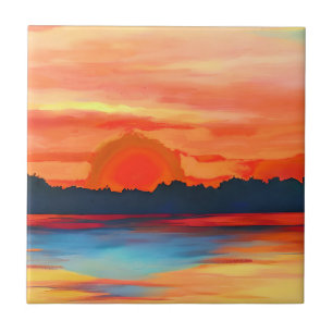 Carreau Coucher de soleil vif sur l'océan dans l'orange vi