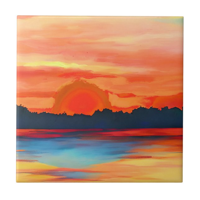 Carreau Coucher de soleil vif sur l'océan dans l'orange vi (Devant)