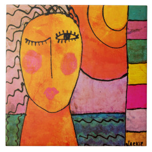 Carreau Coucher du soleil Peinture Abstraite d'une femme