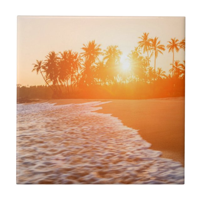 Carreau Coucher du soleil sur la plage avec des cocotiers (Devant)