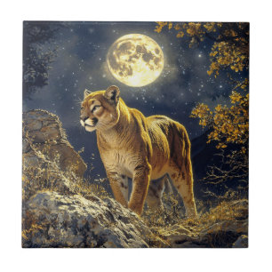 Carreau Cougar in the Moonlight Wildlife Art