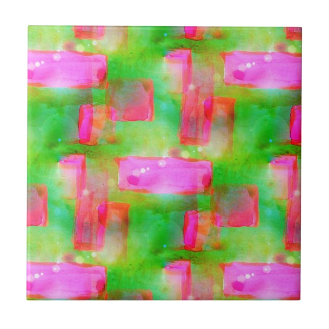 Carreau Couleur abstraite peinte en jaune, rose (Devant)