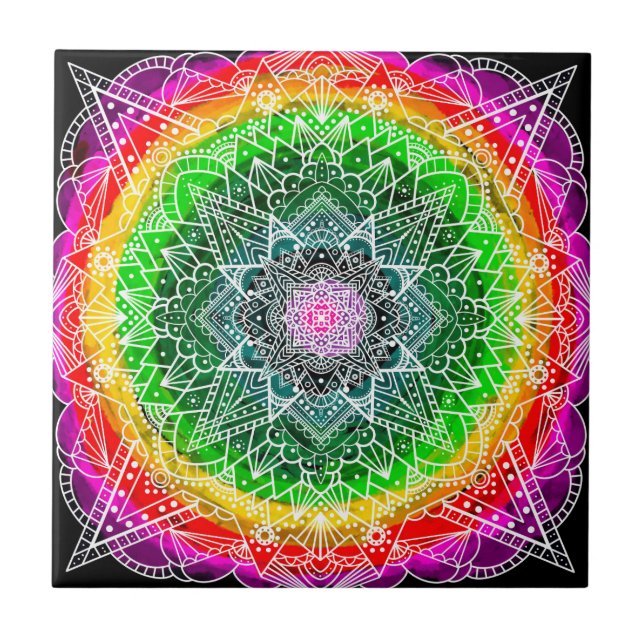 Carreau Couleur éclaté Rainbow Prism Mandala (Devant)