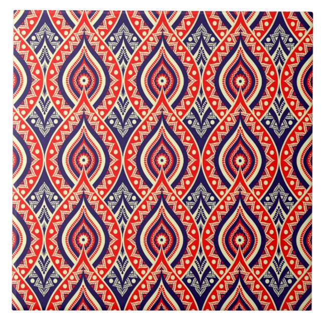 Carreau Couleur ethnique rouge-or motif de style fleur ind (Devant)