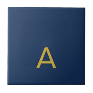 Carreau Couleur Or & Bleu Monogramme Initial Professionnel