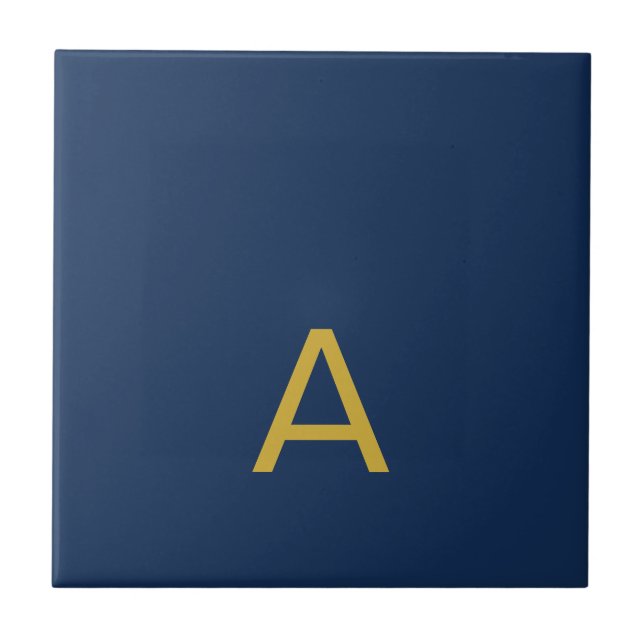 Carreau Couleur Or & Bleu Monogramme Initial Professionnel (Devant)